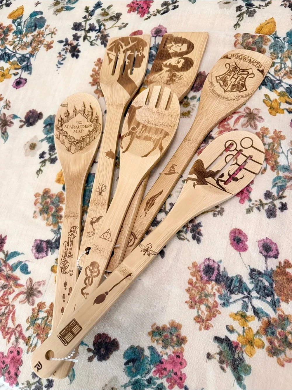 Harry Potter Inspired Bamboo Kitchen Utensil Set 6 Hogwarts Marauder Map Always